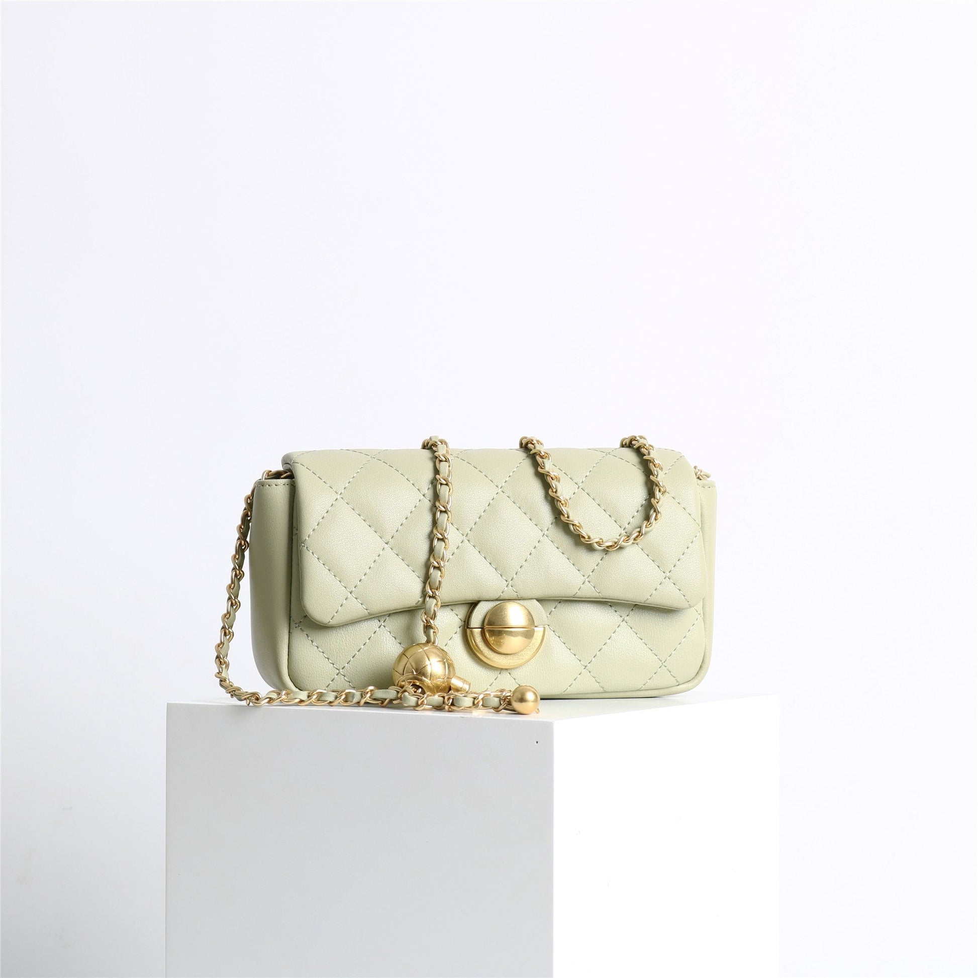 Womens Classic Leather Quilted Adjustable Chain Golden Ball Cross Body Bag