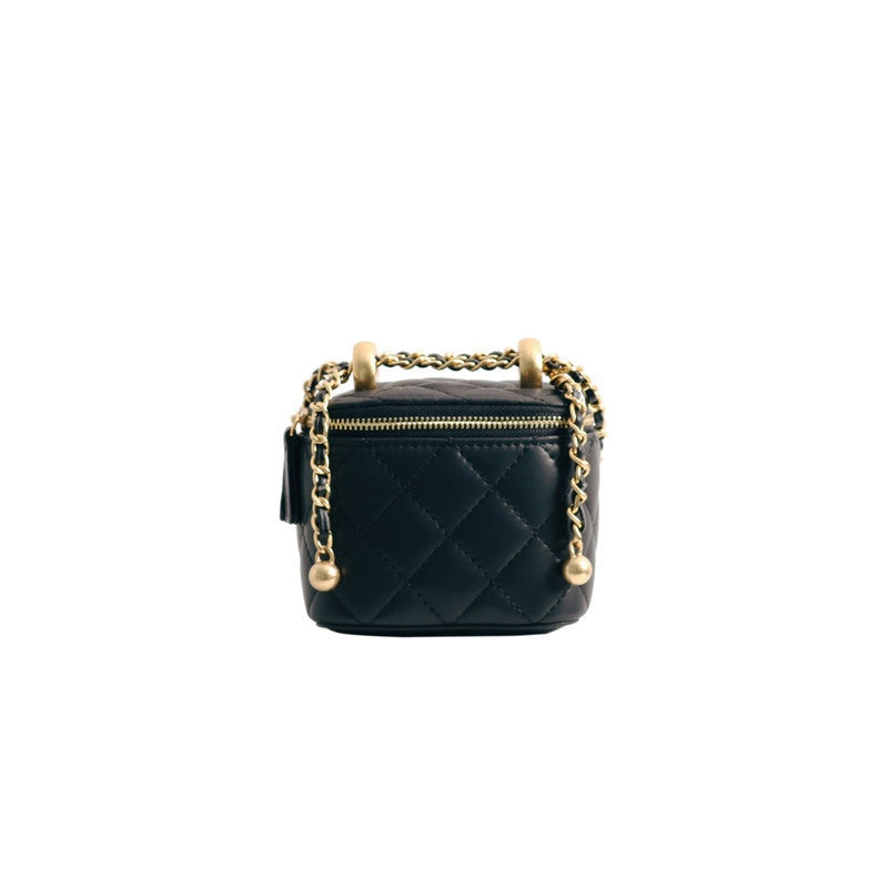 Womens Classic Leather Quilted Vanity Case Box