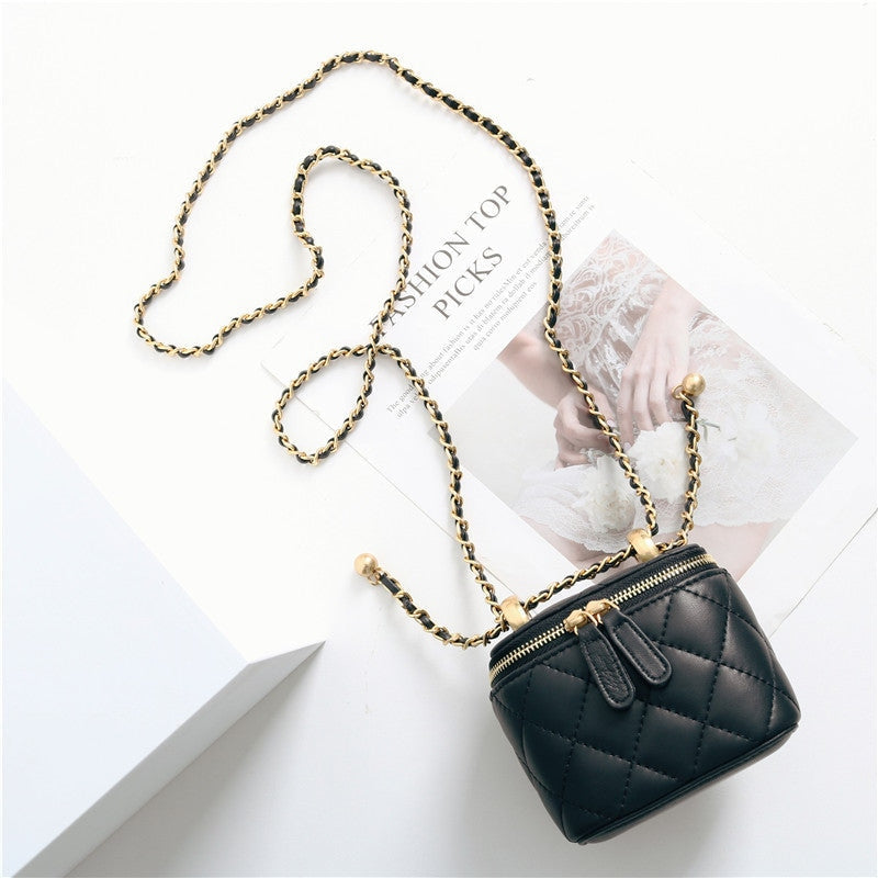 Womens Classic Leather Quilted Vanity Case Box
