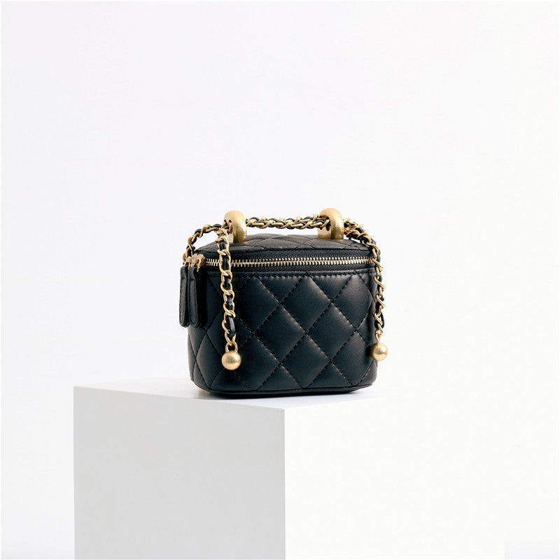 Womens Classic Leather Quilted Vanity Case Box