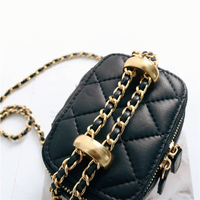 Womens Classic Leather Quilted Vanity Case Box
