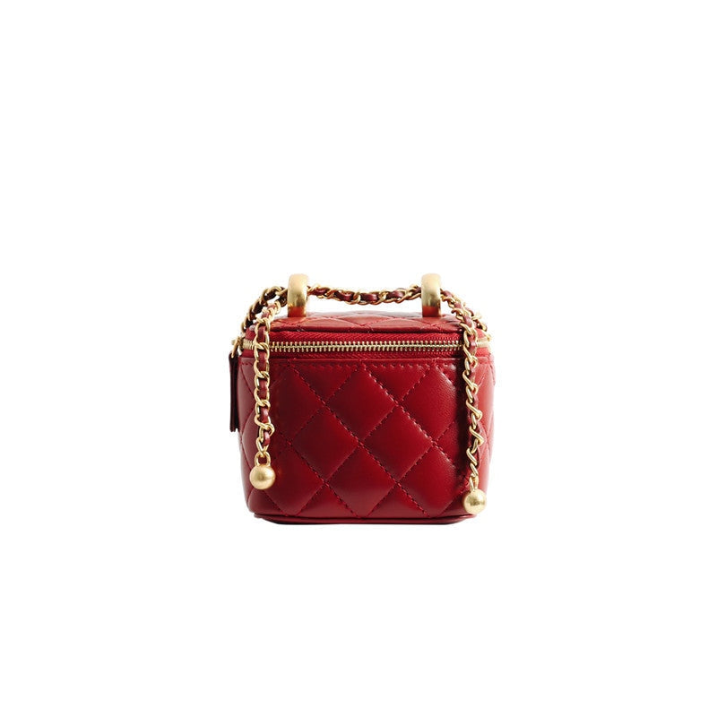 Womens Classic Leather Quilted Vanity Case Box
