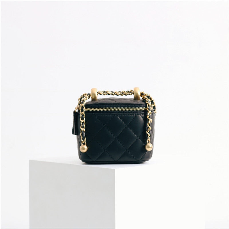 Womens Classic Leather Quilted Vanity Case Box