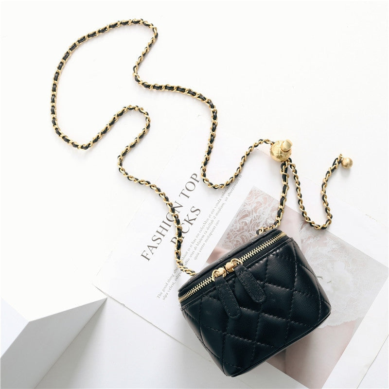Womens Classic Leather Quilted Vanity Case Box W/O Metal Top