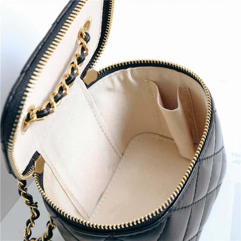 Womens Classic Leather Quilted Vanity Case Box W/O Metal Top