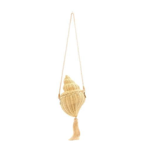 Womens Conch Ratten Straw Raffia Cross Body Bag