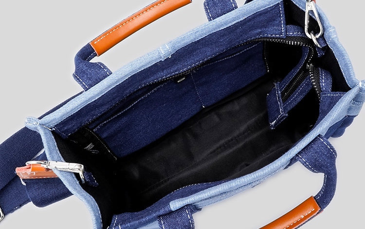 Women’s Denim Patchwork Tote Bag Blue