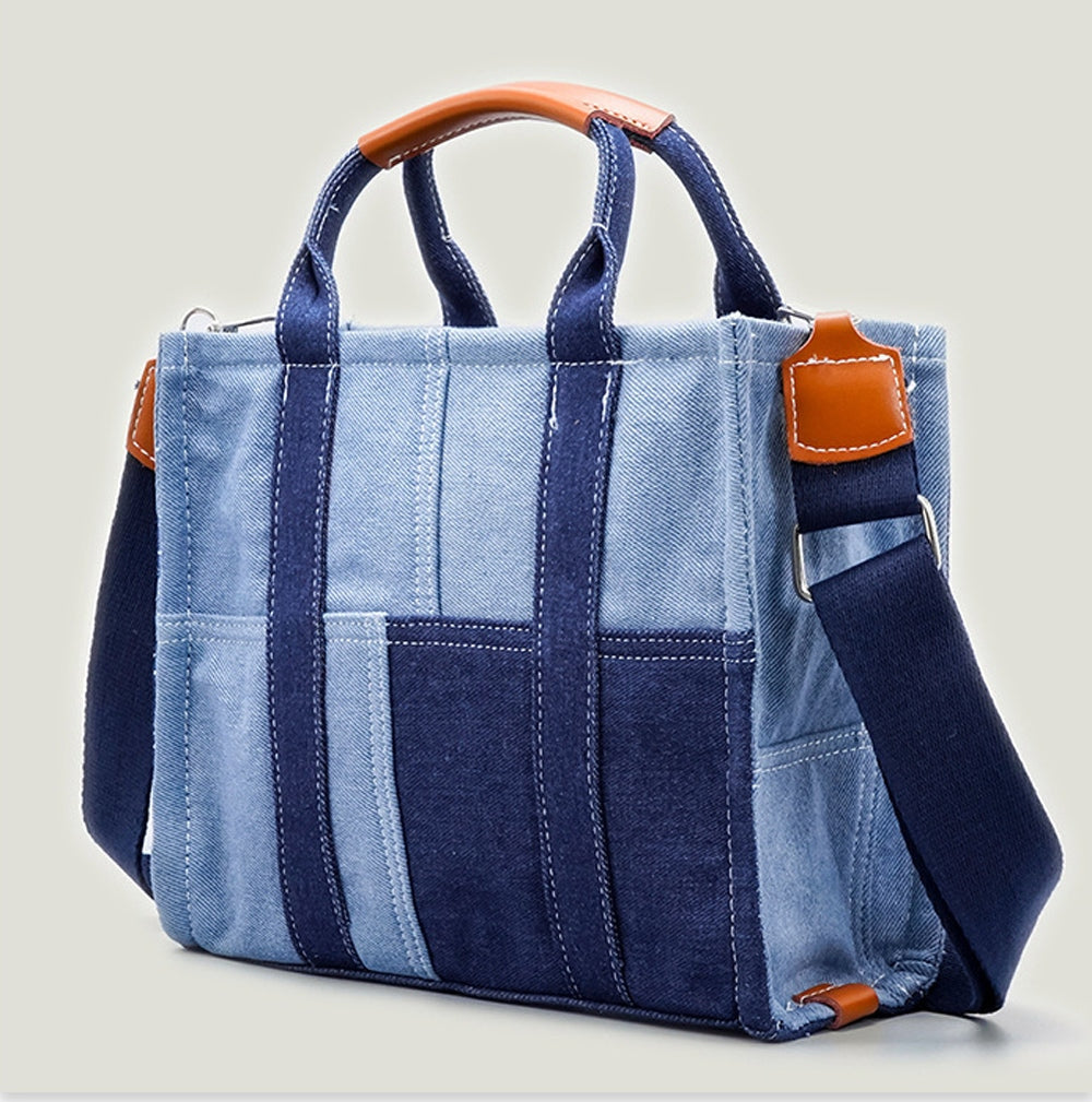 Women’s Denim Patchwork Tote Bag Blue