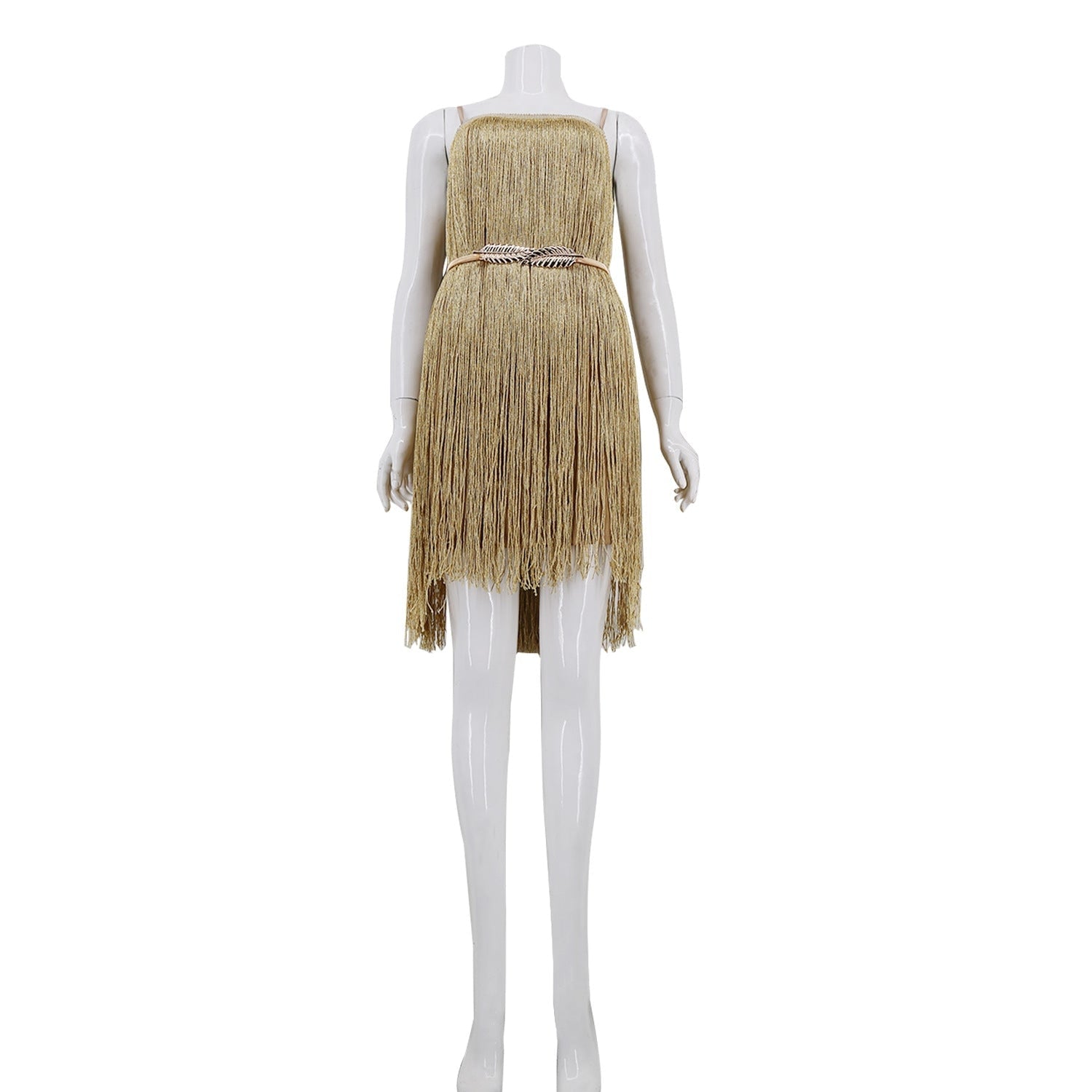 Women’s Gold Tassels Strappy Sleeveless Bodycon Dress