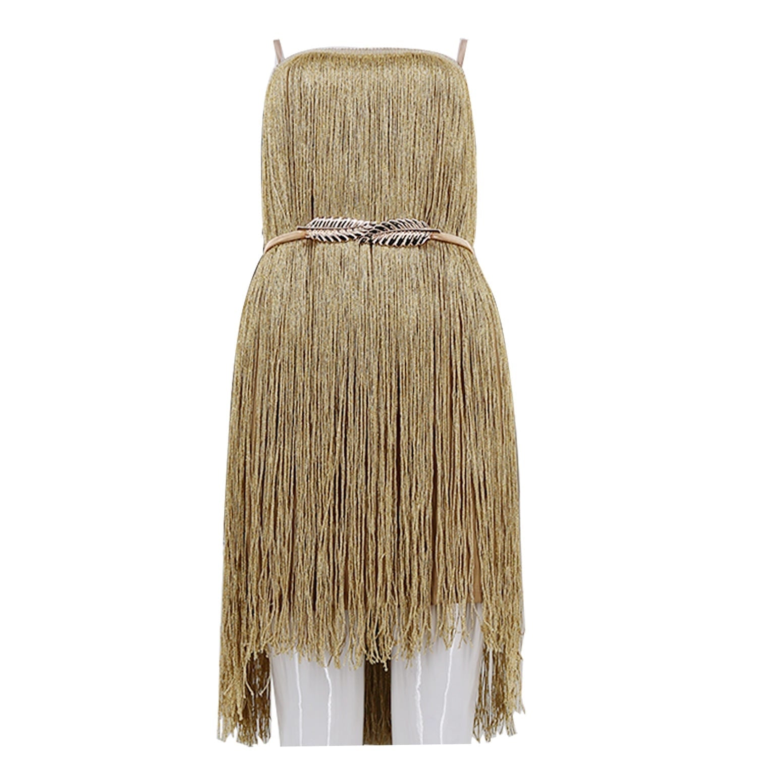 Women’s Gold Tassels Strappy Sleeveless Bodycon Dress