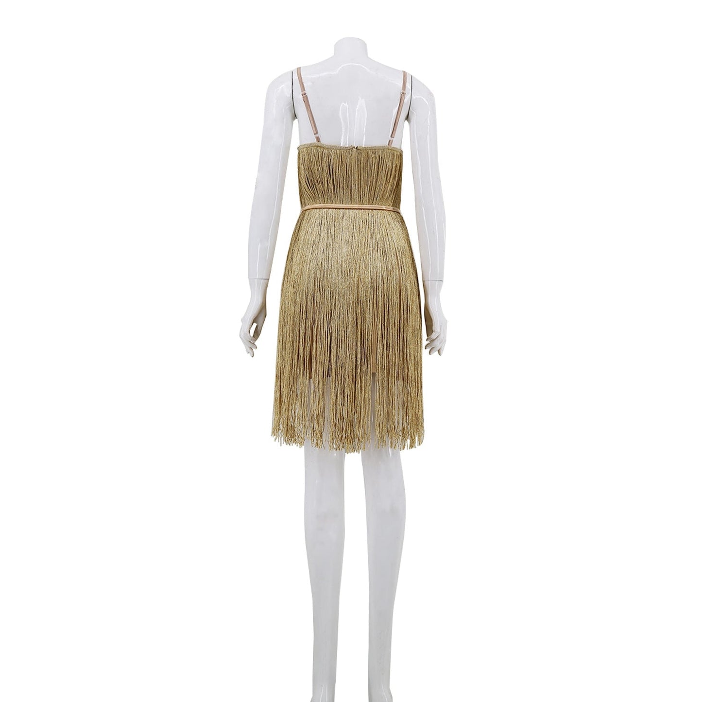 Women’s Gold Tassels Strappy Sleeveless Bodycon Dress