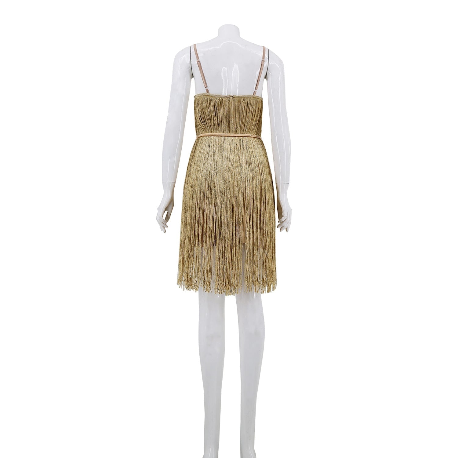 Women’s Gold Tassels Strappy Sleeveless Bodycon Dress