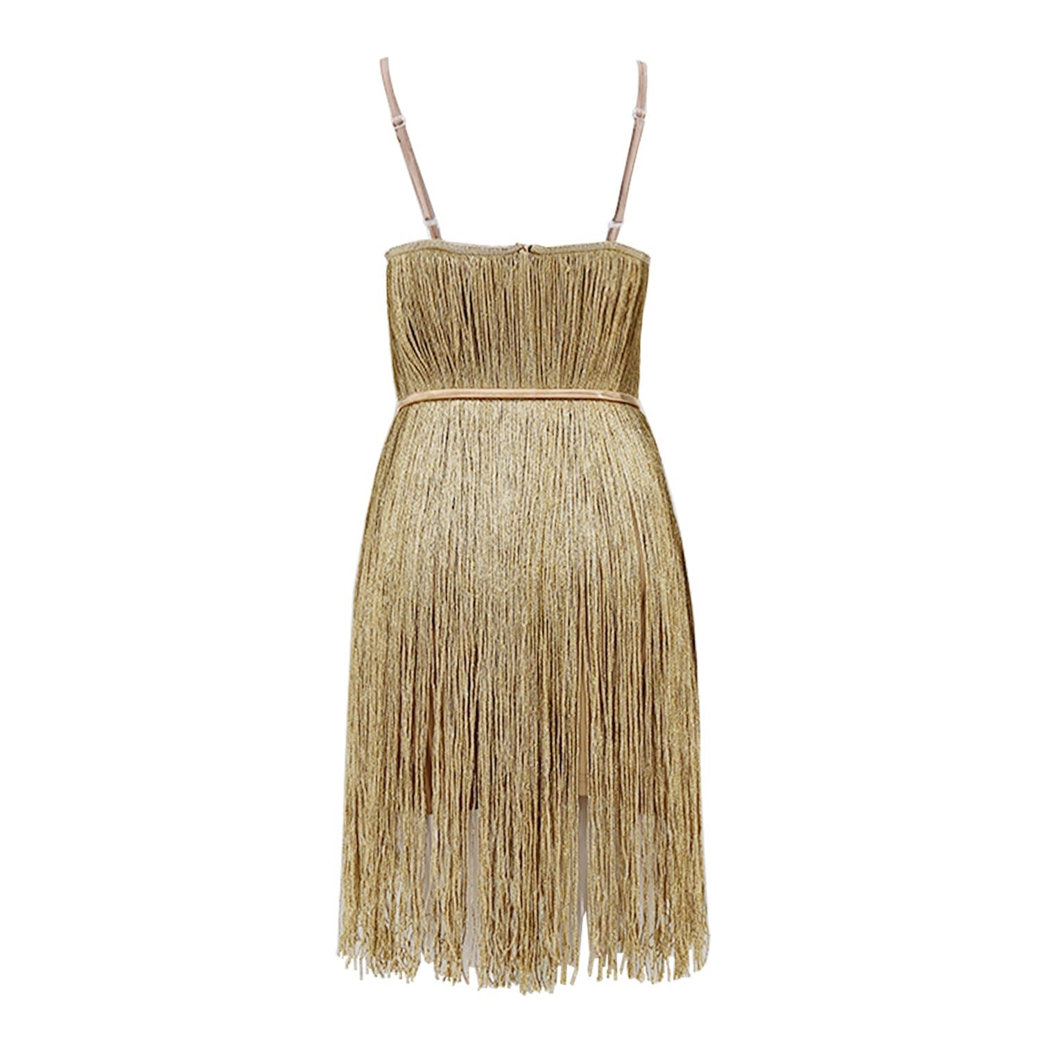 Women’s Gold Tassels Strappy Sleeveless Bodycon Dress