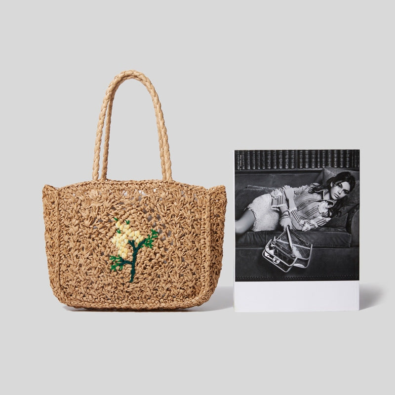 Women’s INST Cabas Raffia-Woven Tote Bag