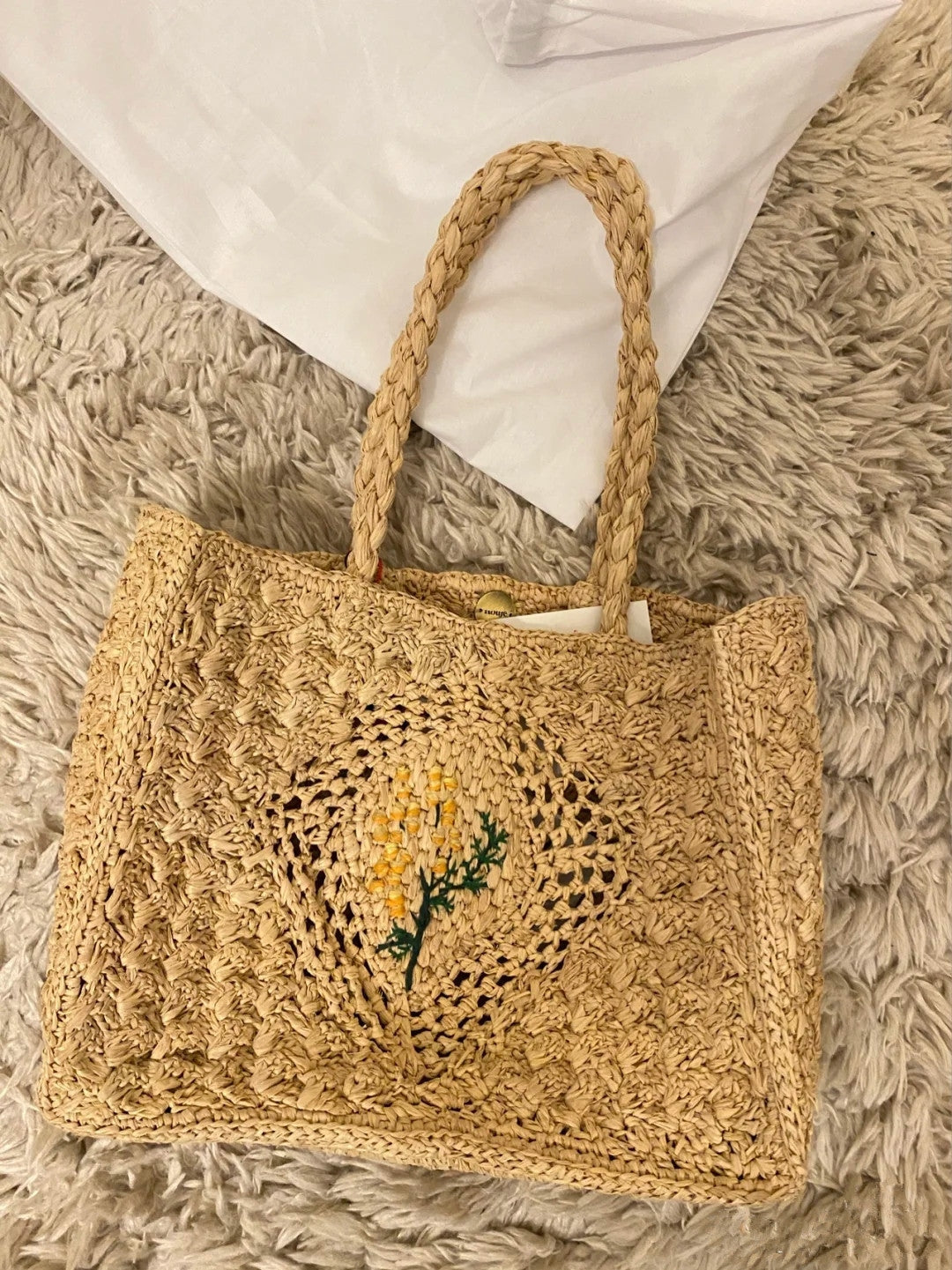 Women’s INST Cabas Raffia-Woven Tote Bag
