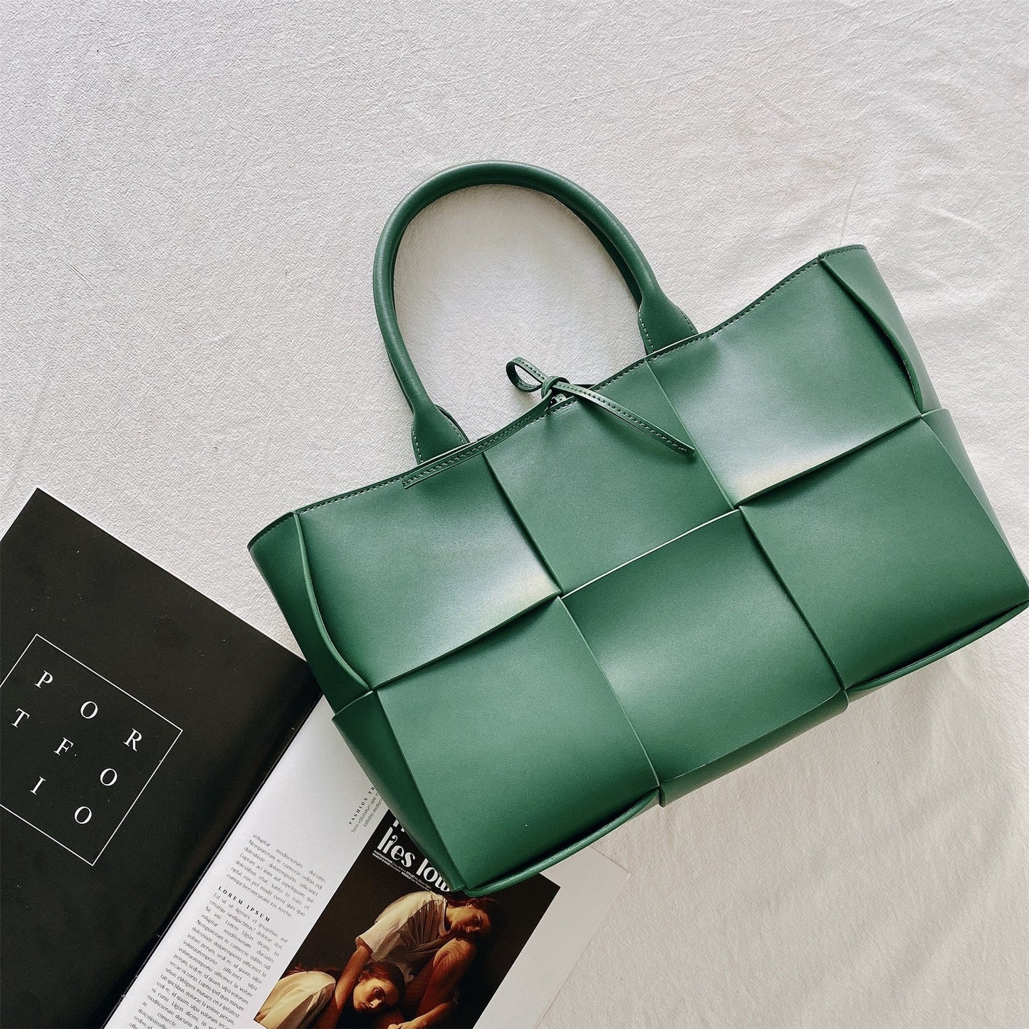 Womens Leather Intreccio Woven Large Tote Bag
