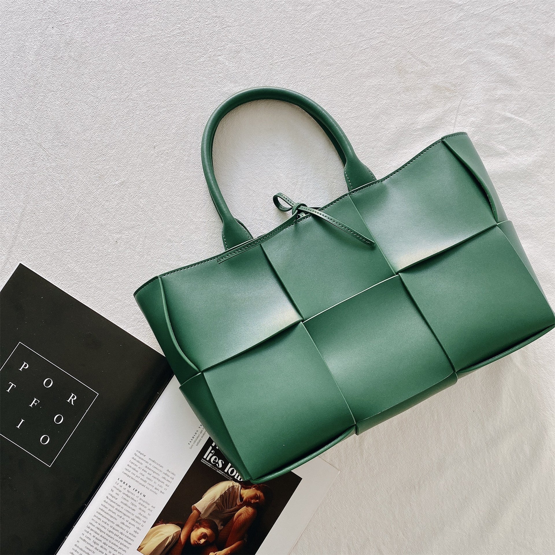 Womens Leather Intreccio Woven Large Tote Bag