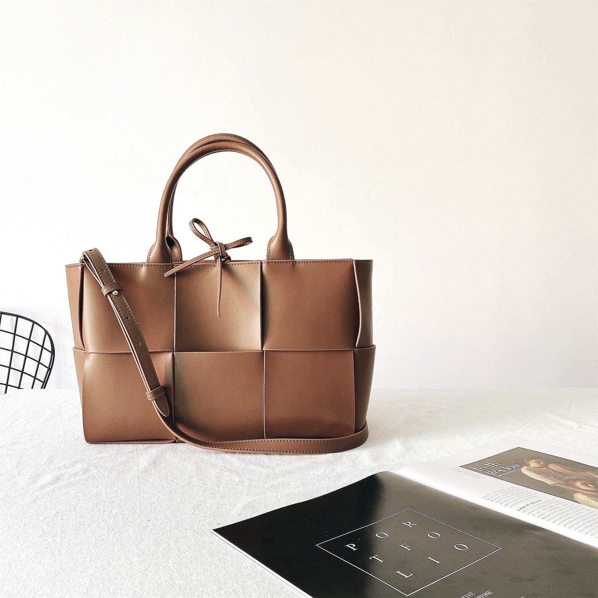 Womens Leather Intreccio Woven Large Tote Bag