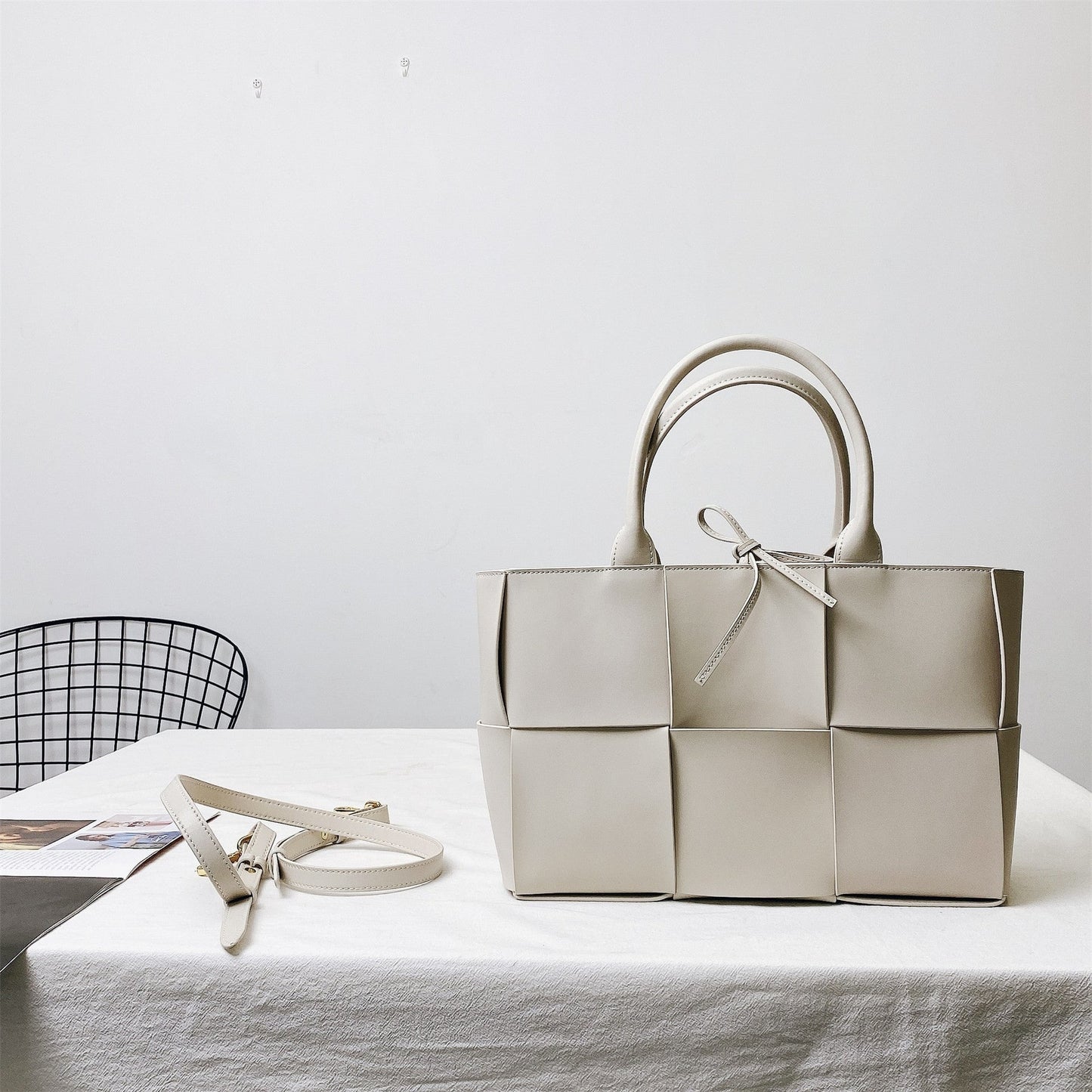 Womens Leather Intreccio Woven Large Tote Bag