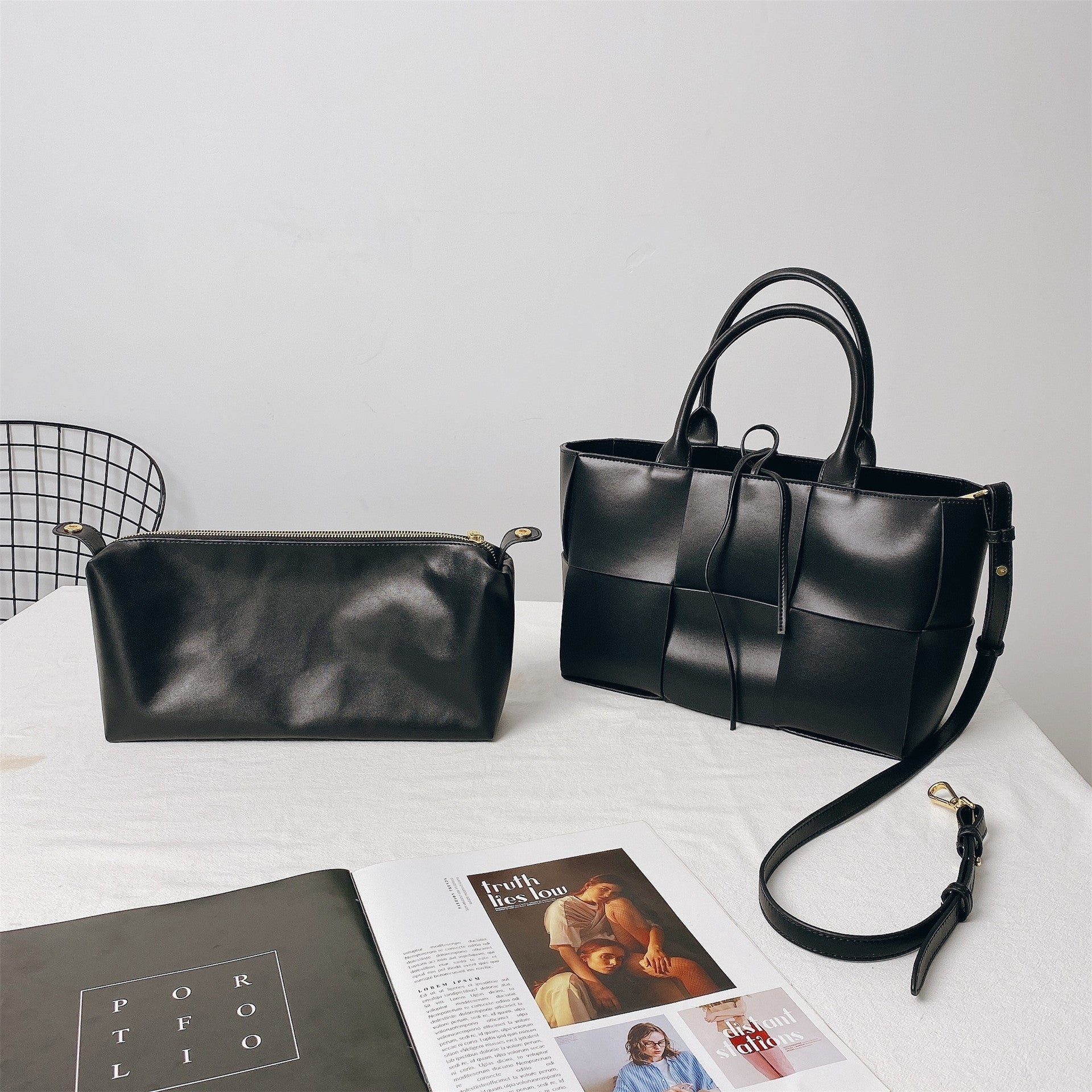 Womens Leather Intreccio Woven Large Tote Bag