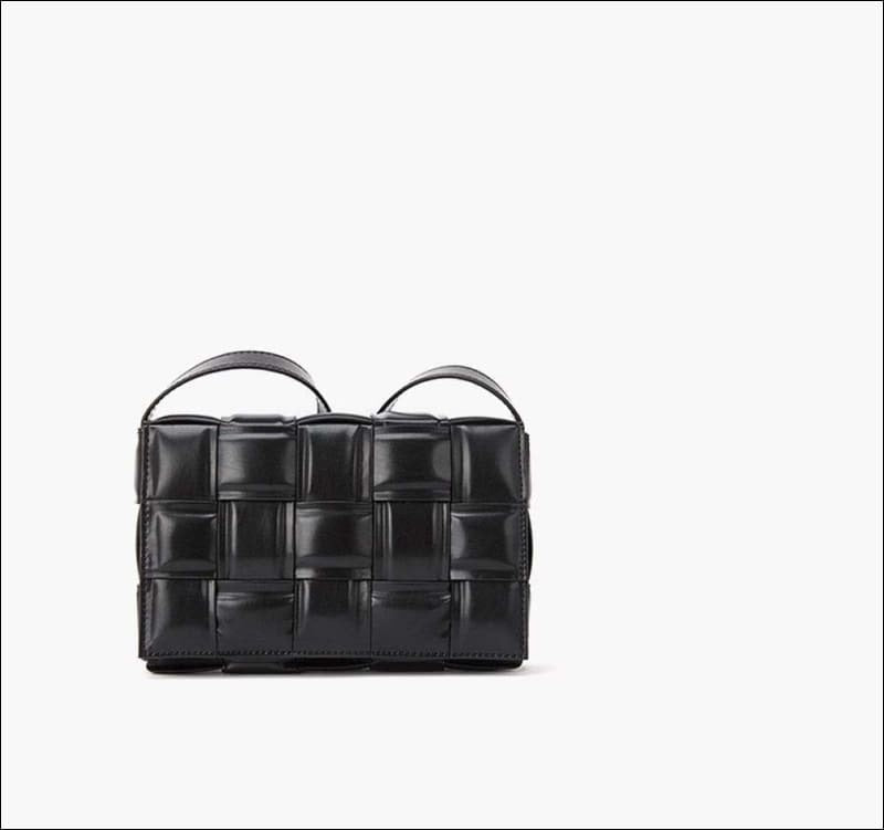 Womens Leather Padded Woven Shoulder Bag