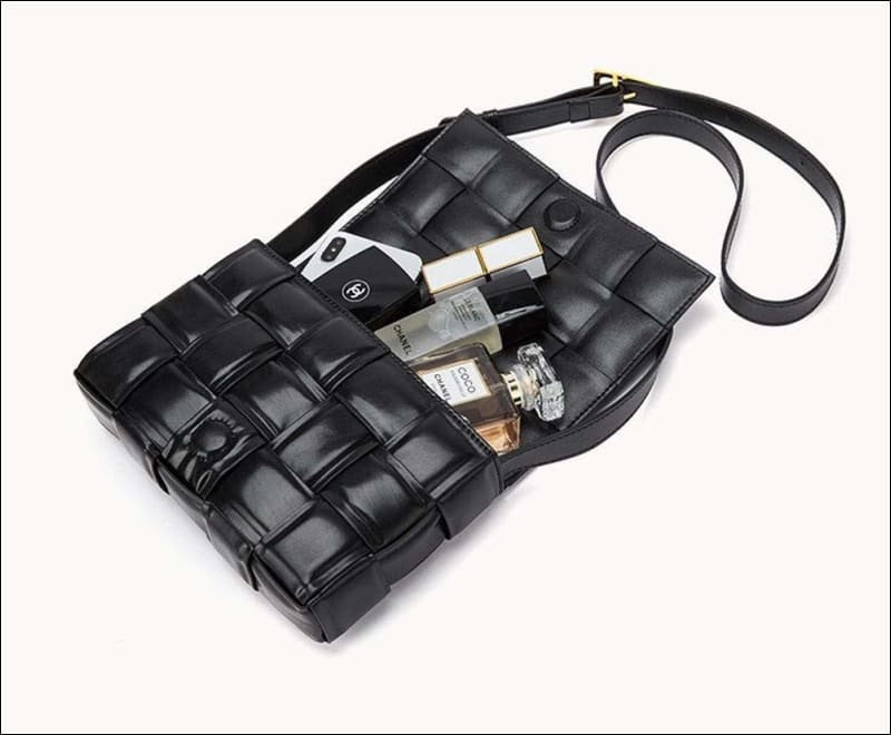 Womens Leather Padded Woven Shoulder Bag