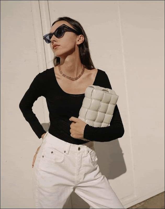 Womens Leather Padded Woven Shoulder Bag
