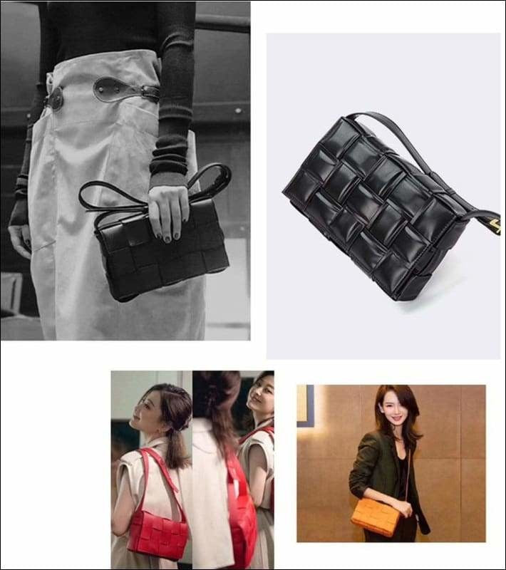 Womens Leather Padded Woven Shoulder Bag