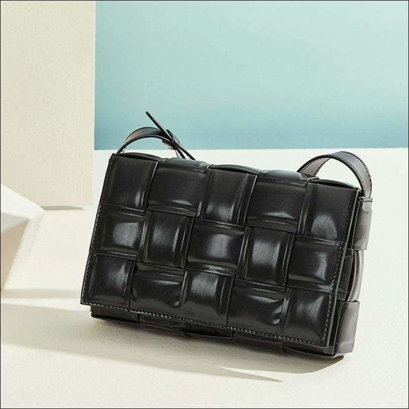 Womens Leather Padded Woven Shoulder Bag