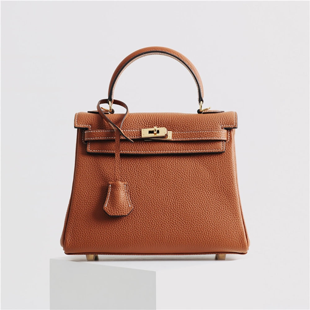 Womens Leather Padlock Handbag -Gold Hardware