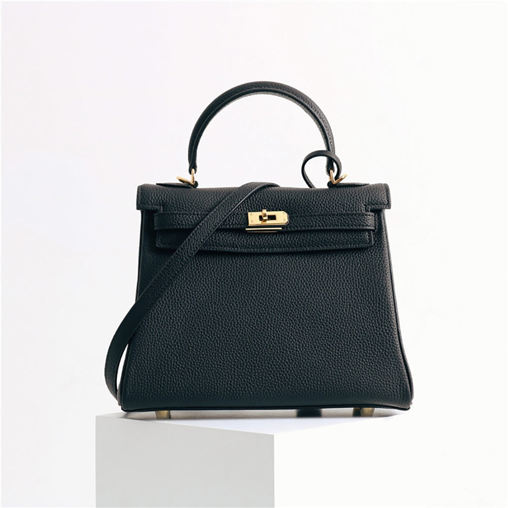 Womens Leather Padlock Handbag -Gold Hardware