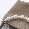 Womens Leather Woven Pearl Handle Shoulder Bag