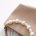 Womens Leather Woven Pearl Handle Shoulder Bag