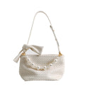 Womens Leather Woven Pearl Handle Shoulder Bag