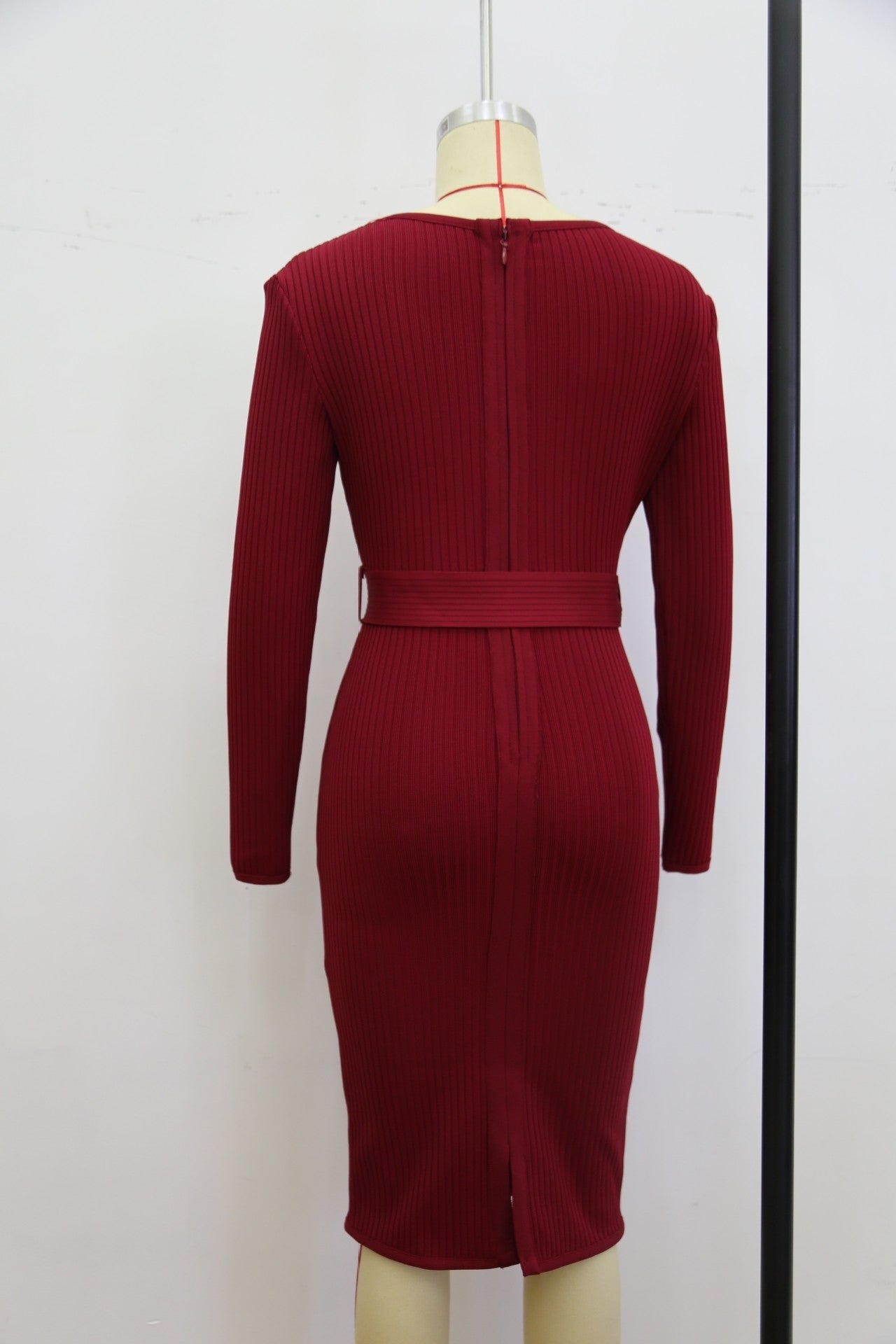 Women’s Long Sleeve Deep V Neck Draped Knee Length Bodycon Bandage Dress