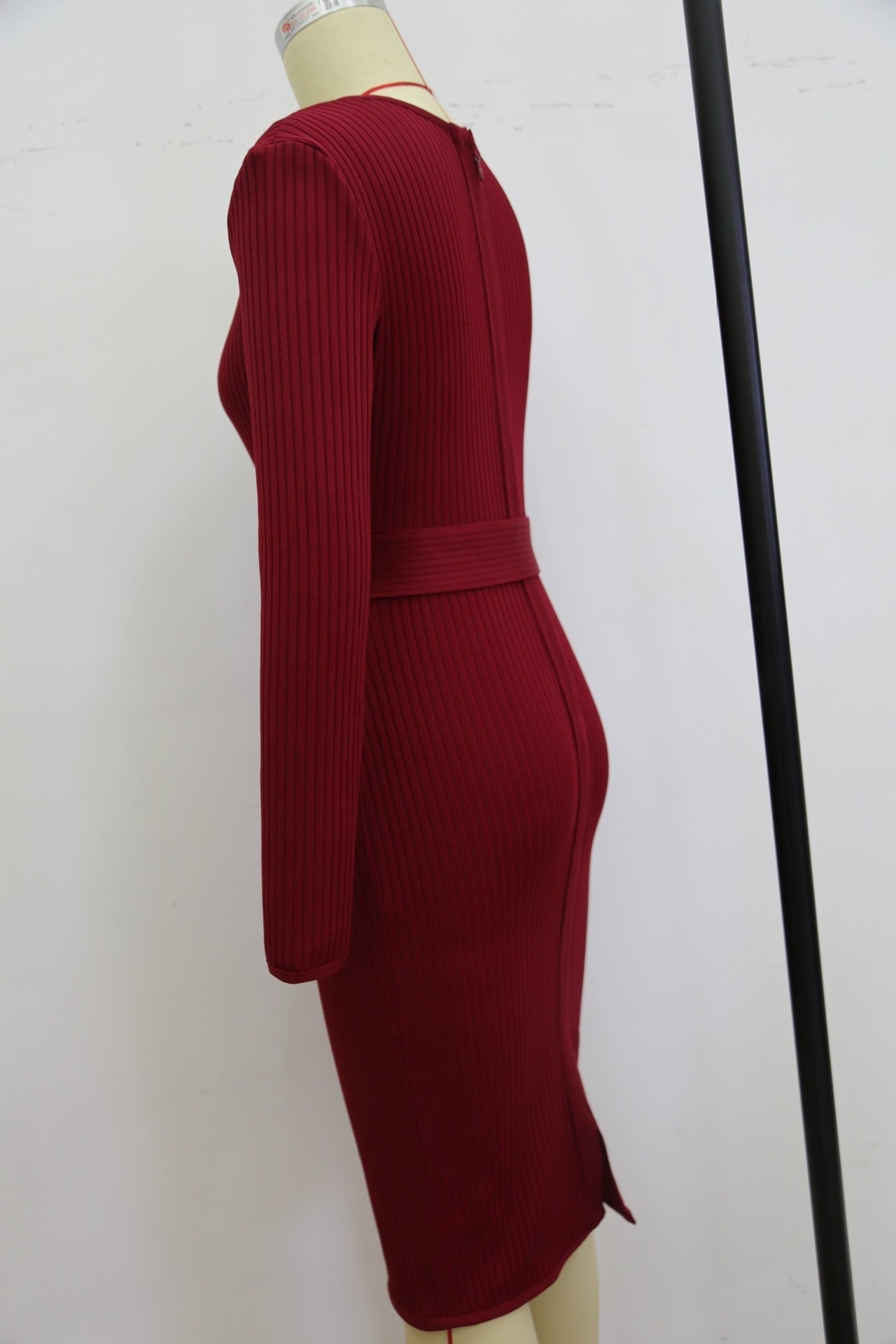 Women’s Long Sleeve Deep V Neck Draped Knee Length Bodycon Bandage Dress