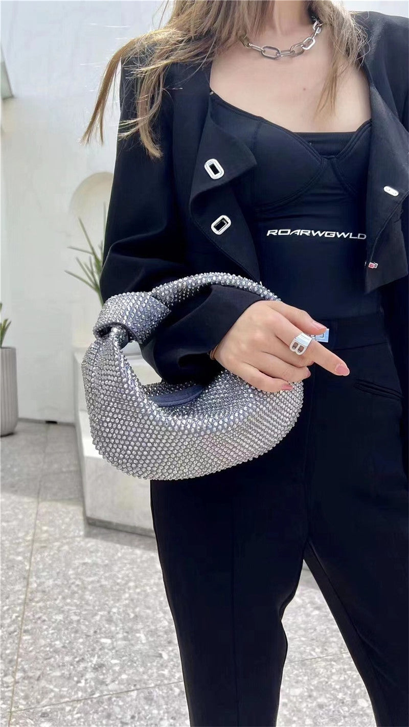 Womens Mini Crystal Stain Knotted Hobo Bags
