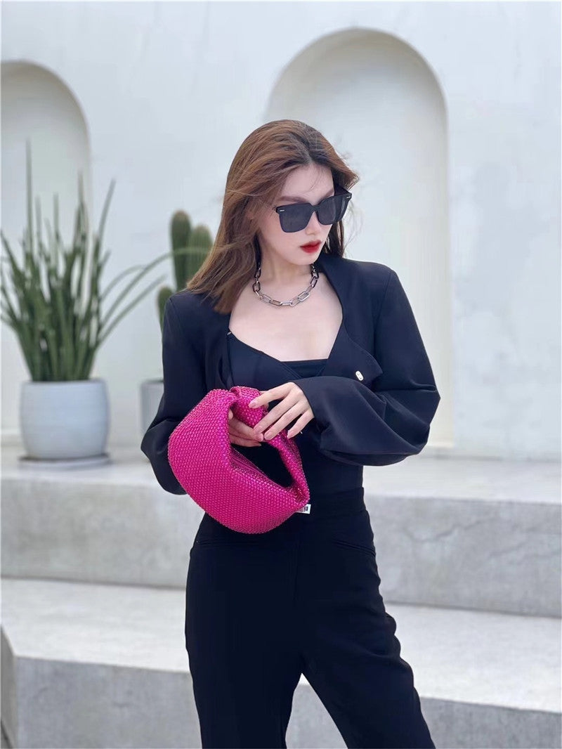Womens Mini Crystal Stain Knotted Hobo Bags