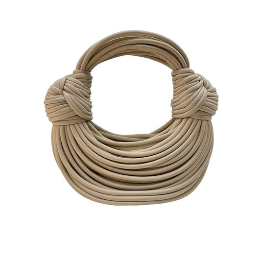 Womens Mini Hand Woven PU Leather Double Knot Bags