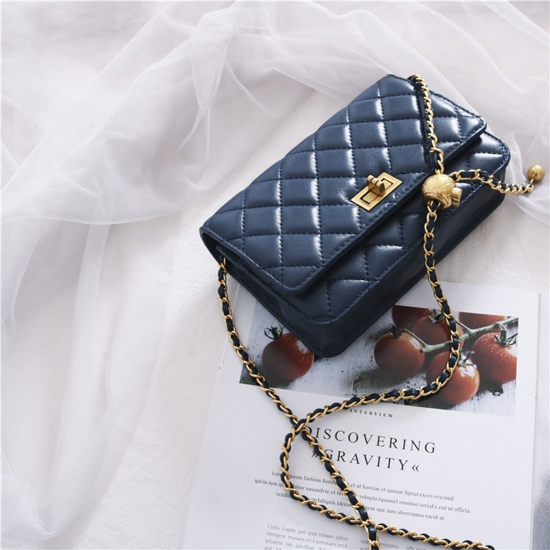 Women’s Mini Quilted Leather Shoulder Cross Body Clutch Bag With Ball Chain