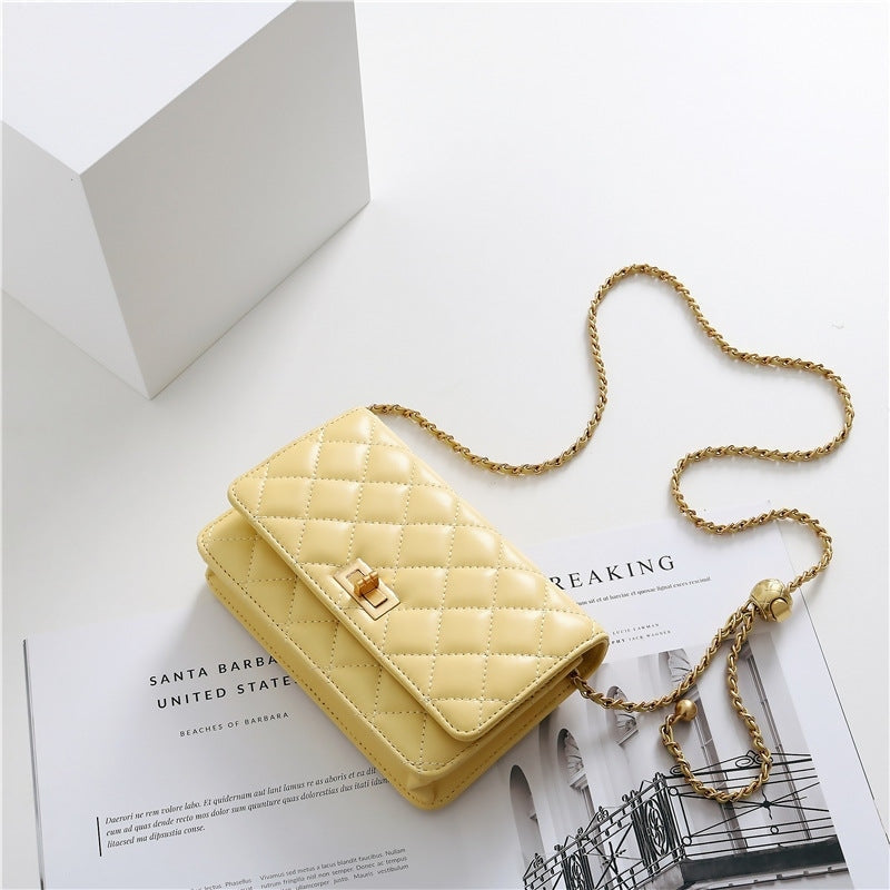 Women’s Mini Quilted Leather Shoulder Cross Body Clutch Bag With Ball Chain