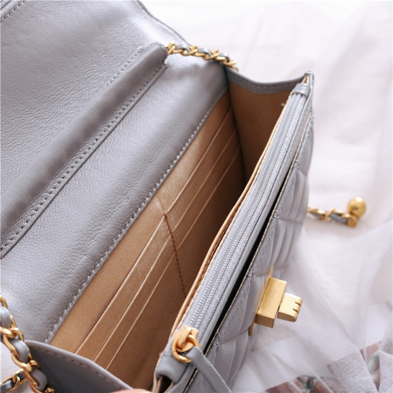 Women’s Mini Quilted Leather Shoulder Cross Body Clutch Bag With Ball Chain