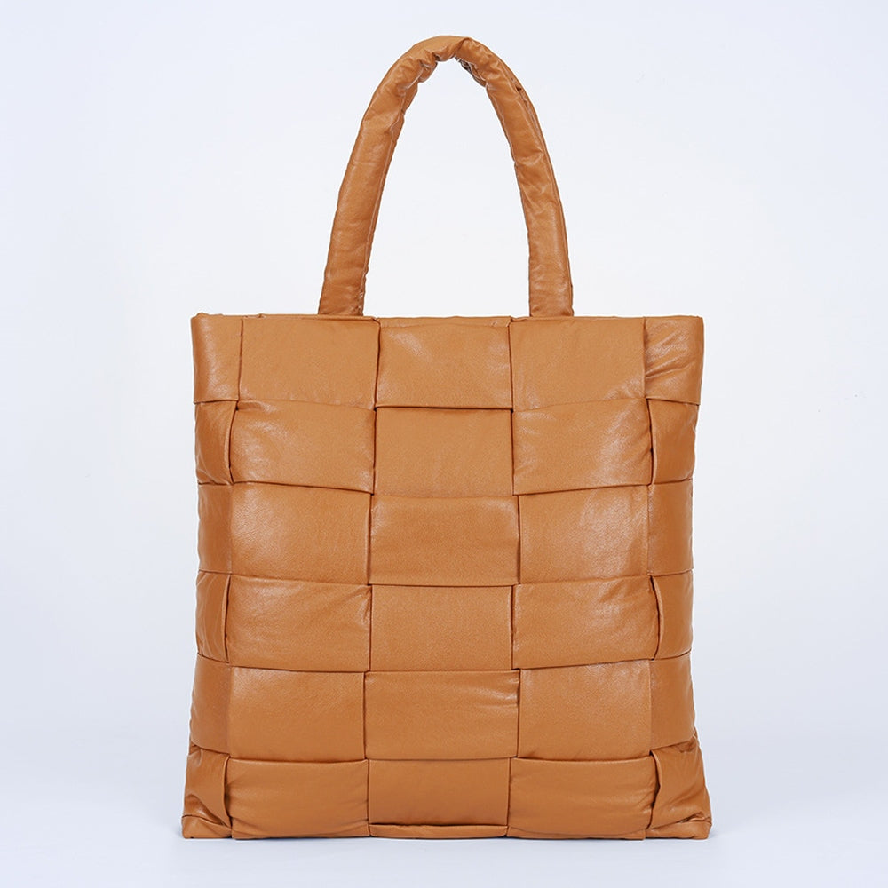 Womens PU Leather Woven Tote Bag Large Capacity Padded Quilted Shoulder Shopper