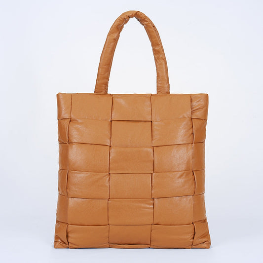 Womens PU Leather Woven Tote Bag Large Capacity Padded Quilted Shoulder Shopper