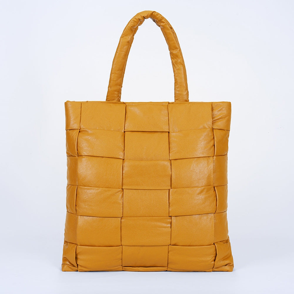 Womens PU Leather Woven Tote Bag Large Capacity Padded Quilted Shoulder Shopper