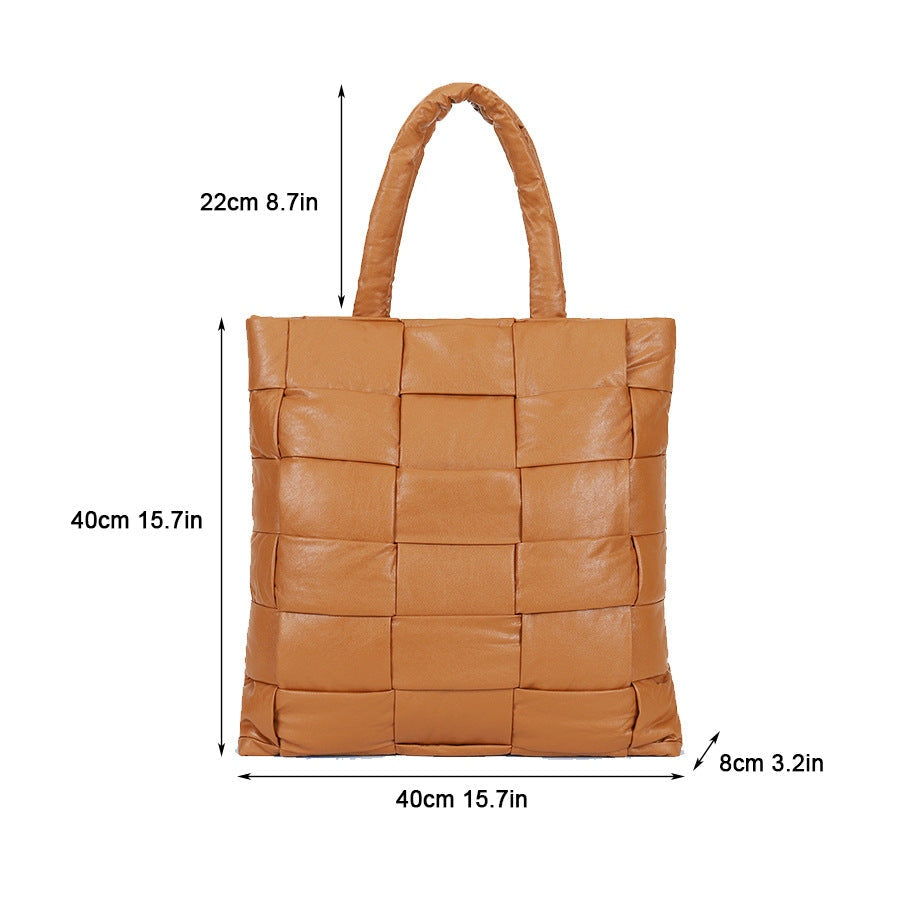 Womens PU Leather Woven Tote Bag Large Capacity Padded Quilted Shoulder Shopper