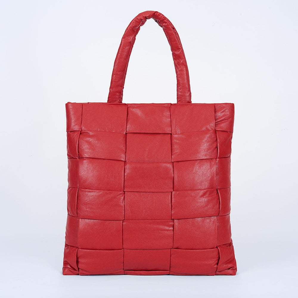 Womens PU Leather Woven Tote Bag Large Capacity Padded Quilted Shoulder Shopper