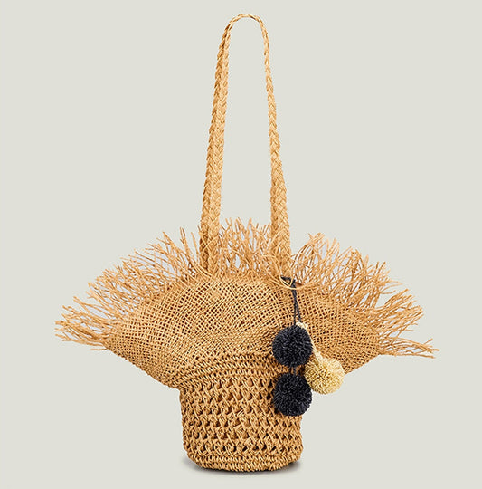 Womens Raffia Shoulder Bag Woven Straw Beach Handbag
