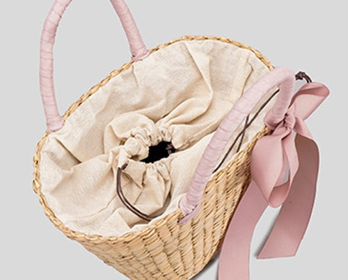 Womens Raffia Straw Basket Top Handle Bag