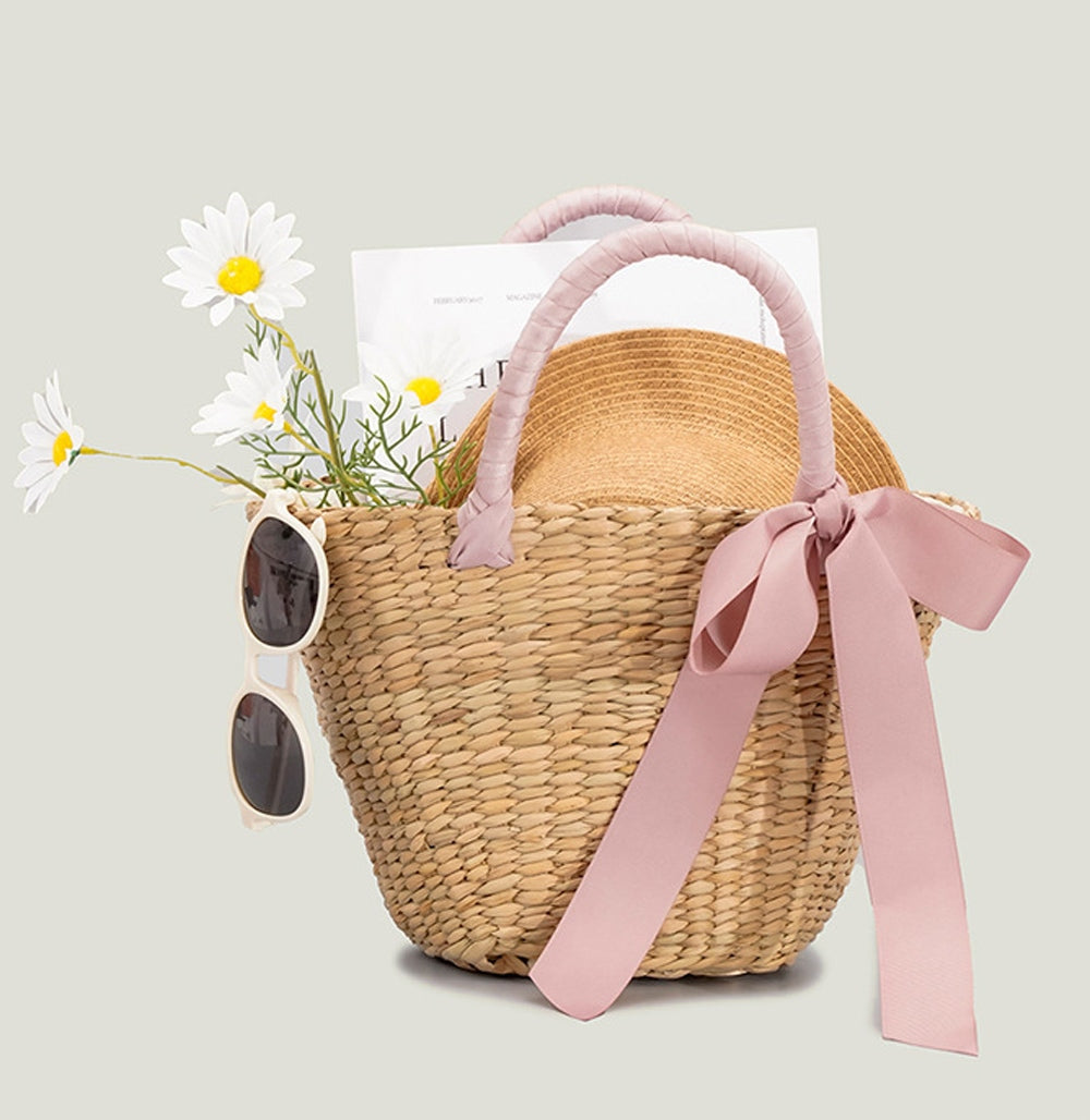 Womens Raffia Straw Basket Top Handle Bag